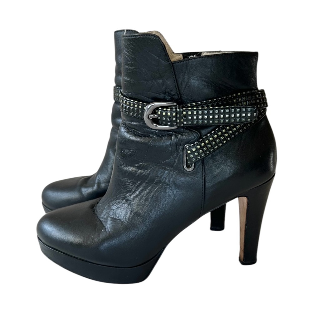 Black Studded Leather Ankle Heeled Boots